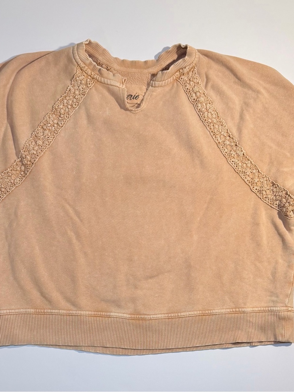 aerie Lace-Trim Crewneck Sweater - Apricot